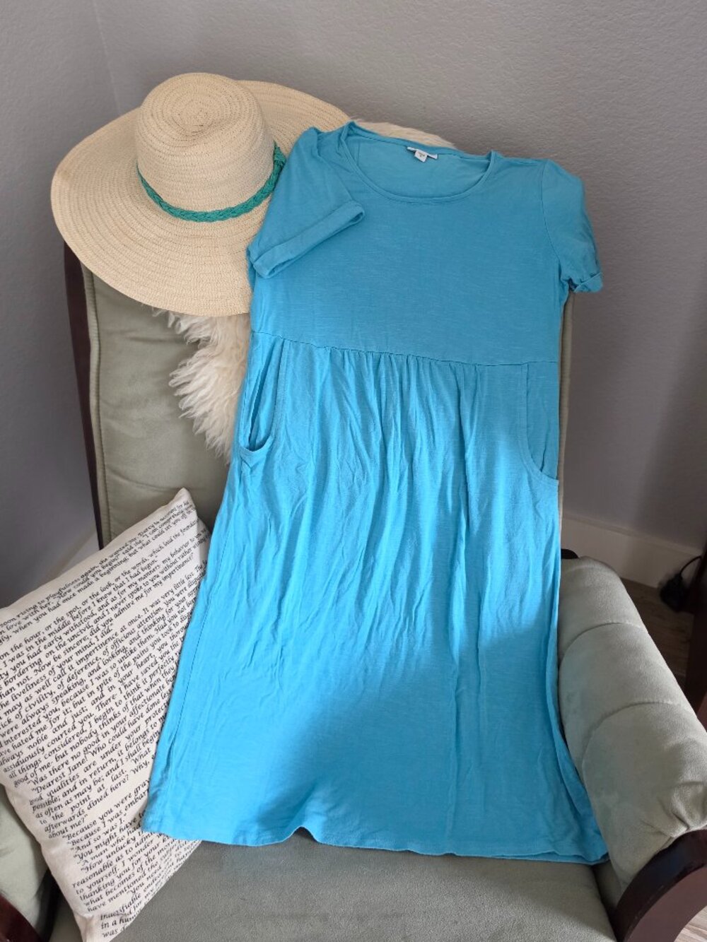 J Jill XS flowy robins egg blue dress with pockets